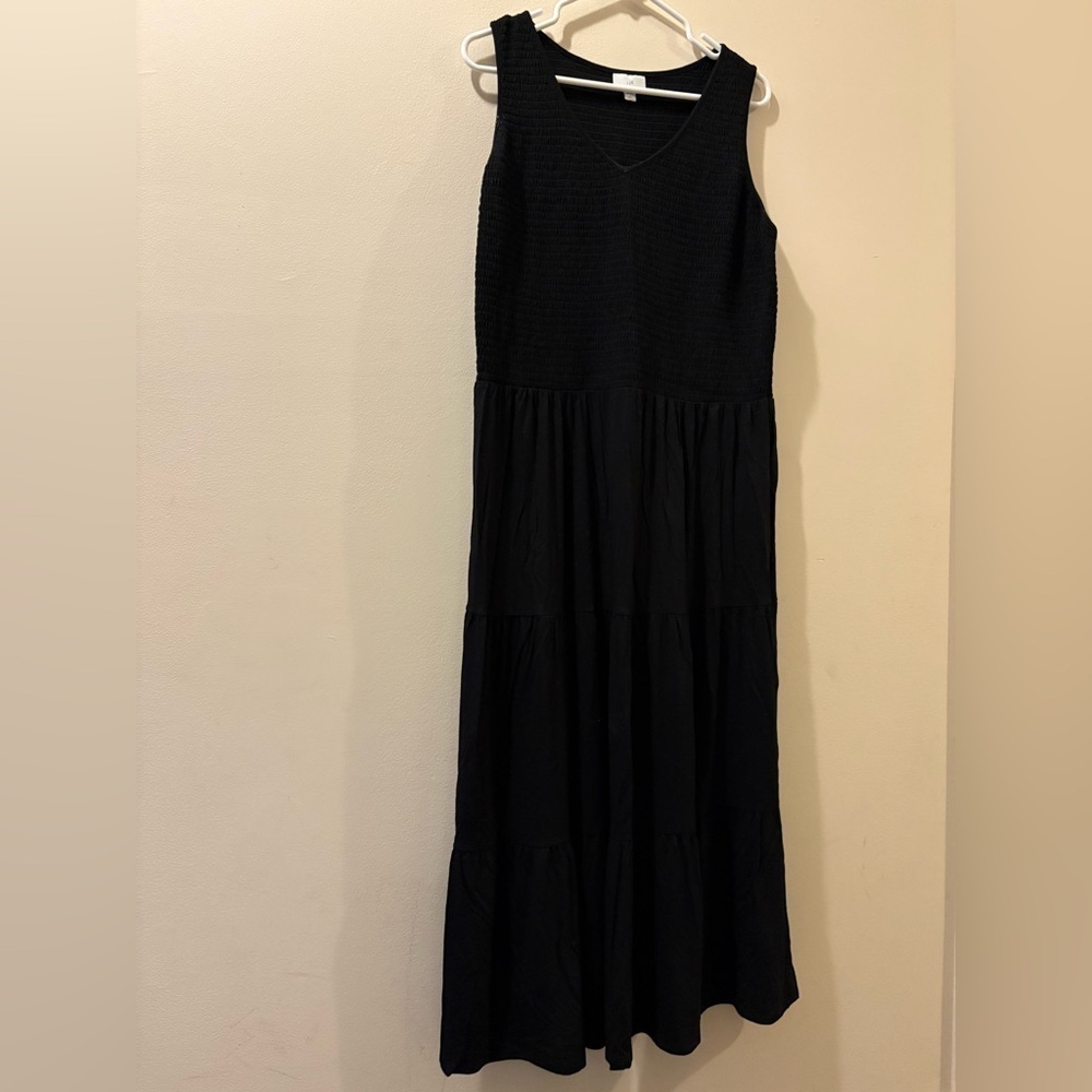 J. Jill Black Maxi Dress - large tall - smocked - sleeveless - tiered